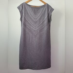 Prana Silver-Gray Embellished Cap-Sleeve Shift Dress